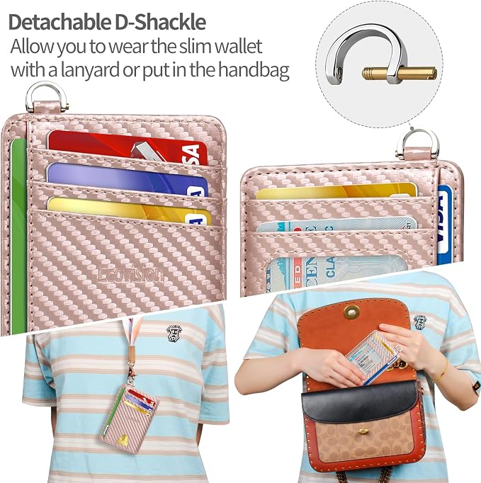 Slim Minimalist Front Pocket Wallet, RFID Blocking Credit Card Holder Wallet with Detachable D-Shackle for Men Women