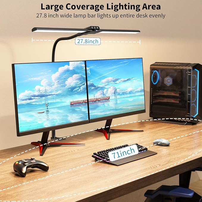 Desk lamp,Double Head LED Desk Lamp with Clamp,Architect Desk Lights for Home Office,Eye-Caring Desktop Office Lamp 4-Brightness 4-Color Table Lamp for Monitor Workbench Study Reading | Eye-Caring Desk Lights for Home Office Monitor Computer Workbench,...