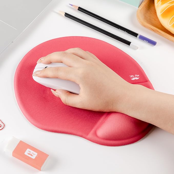 Mr. Pen- Ergonomic Mouse Pad with Wrist Rest | Red Breathable Fabric with Memory Foam Cushion, Non-Slip Rubber Base, Gel Mouse Pad with Wrist Support