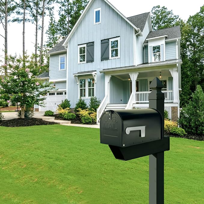 Black Post-Mount Mailboxes for Outside, RAINHOL Metal Mailbox, Galvanized Steel Outside Mail Boxes, Medium Capacity, 19 x 8.7 x 6.7 Inches