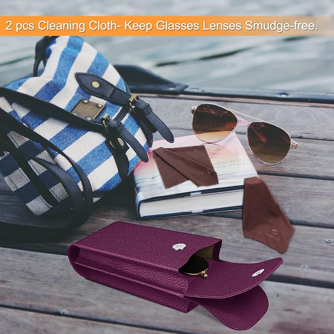 FINTIE Double Glasses Case with Carabiner Hook, Portable Vegan Leather Eyeglass Case Anti-scratch Sunglasses Pouch