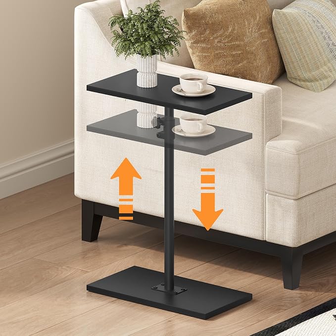 MAHANCRIS Narrow Side Table, Height Adjustable Sofa Table, Tall Couch Table | Small End Table for Small Spaces, Sturdy Wooded Nightstand, Easy Assembly, Multi-Functional, Living Room, Bedroom, Black