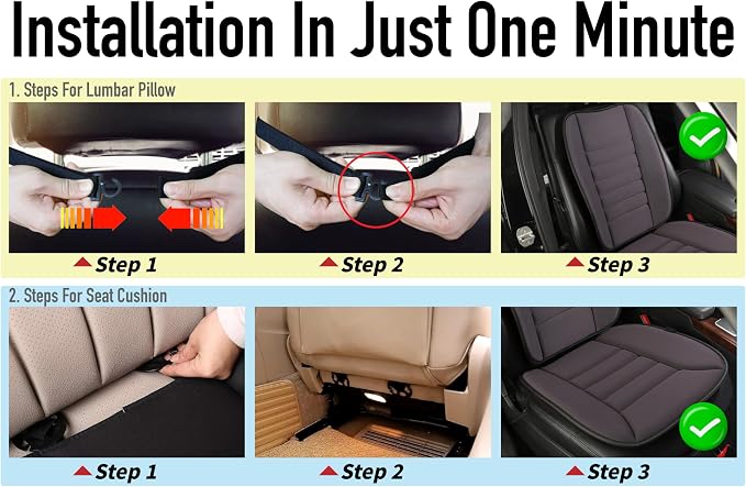 Lofty Aim Car Seat Cushion with Back Support Pillow, Driver Seat Cushion | Comfy Lumbar Support & Seat Cushion, Memory Foam Seat Cushion for Pain Relief, Butt Pillow for Car, Truck, Gray