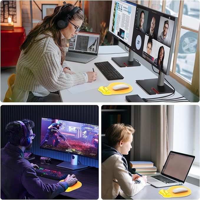 Gel Mouse Pad with Wrist Rest, Ergonomic for Laptop, Non-Slip Base | Cooling Gel Comfort, Soft Squishy Wrist Support, Easy to Clean, Non-Slip PU Base, for Office & Home Desk Yellow