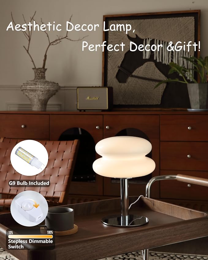 Glivpny Mushroom Table Lamp, Mid Century Modern Decor Lamp(White) | Cool Desk Lamps for Bedroom,Vintage Dimmable Bedside Small Cute Lamps, House Warming Gifts New Home Decor
