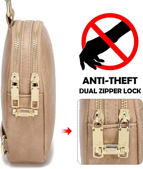 Anti Theft Crossbody Bag for Women, Small RFID Blocking Sling Purse with Zipper Lock for Travel, Vegan Leather