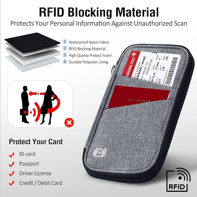 BKNOOU Passport Holder Family Rfid Blocking Travel Document Organizer,Travel Passport Wallet Waterproof Multiple Passport Holder for Traveling,Passport Organizer for Men Women