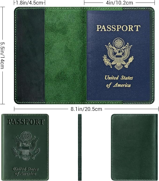 BIAOTIE Premium Leather Passport Holder Covers, Rfid Travel Wallet Passport Document Holder, Travel Essentials Wallet Cover Case for Men and Women (Green)