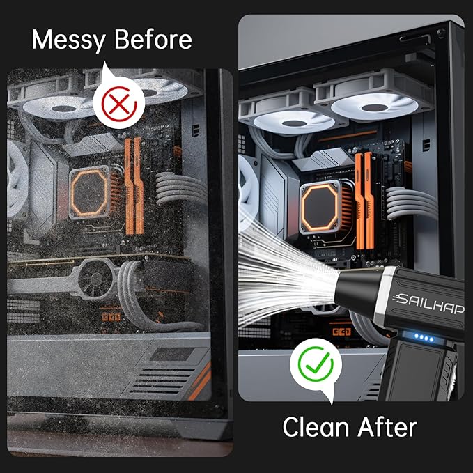 Powerful Air Duster 300000RPM, Handheld Office Duster Blower Replaced Can of Air, Rechargeable Durable Small Blower for PC Gamers, Barber, Laptop & Snow Removal, Birthday Gifts for Dad