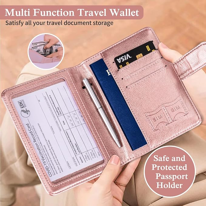 TIGARI Passport Holder for Travel Women Men, PU Leather Waterproof RFID Wallet Cover Case Sleeve, Valentines Day Gifts, Vacation Plane Cruise Travel Document Organizer Essentials