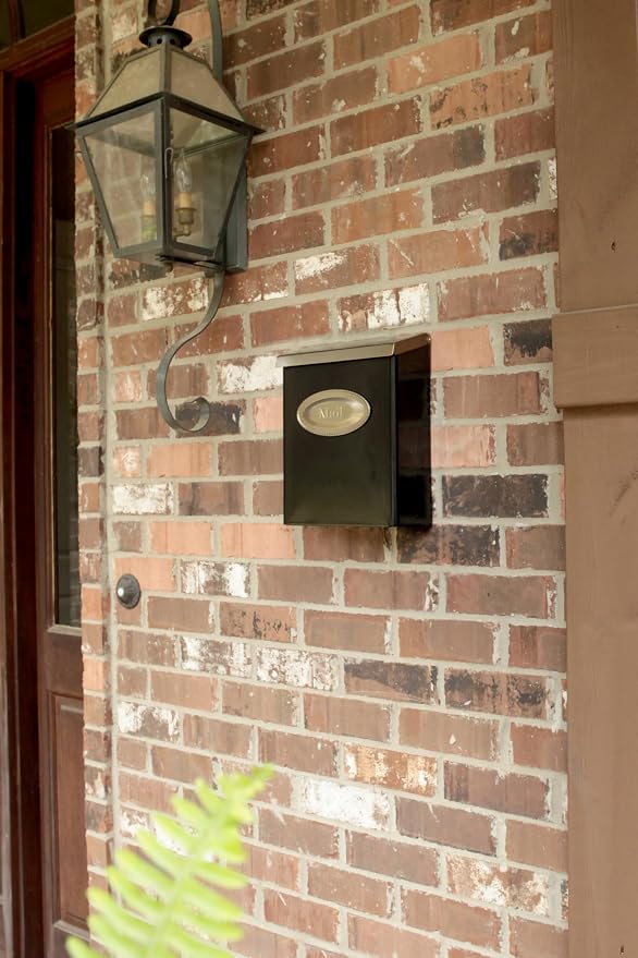 Architectural Mailboxes Designer Locking Wall Mount Mailbox, Black, Medium | Galvanized steel build with a concealed lock and key drop box and weather-resistant outdoor construction.