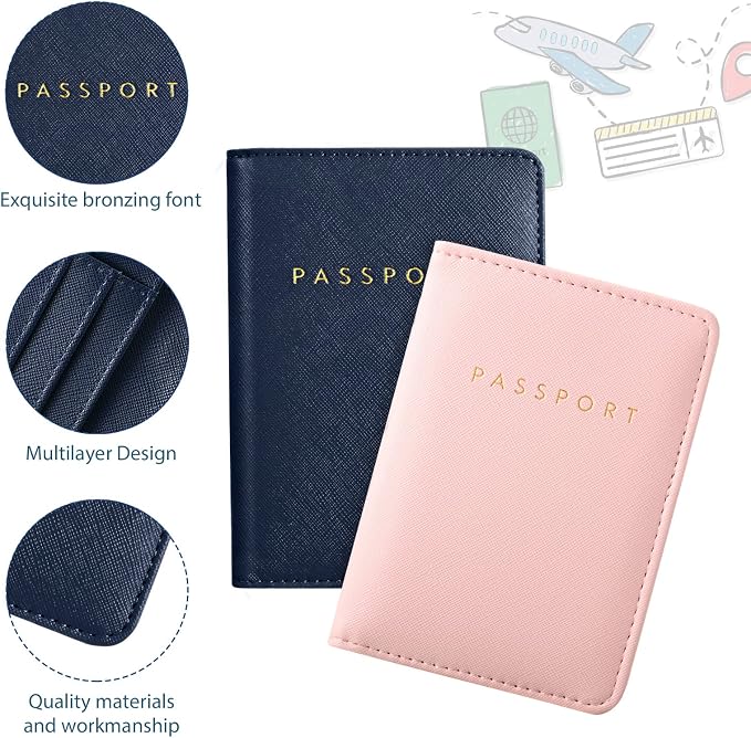 2 Pcs Passport Cover Holder for Travel Waterproof Leather Passport Wallet Case Book Travel Cruise Essentials for Women Men | 2 Pieces
