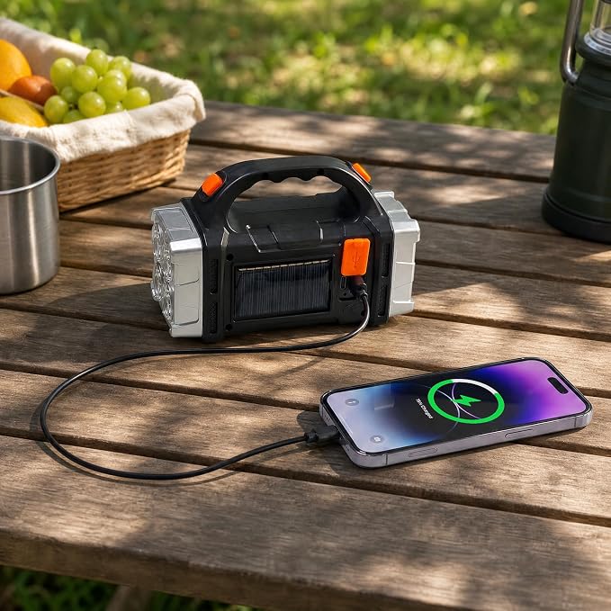 Solar Handheld Flashlight, 4 Lighting Modes Rechargeable LED Work Light, USB-C & Solar Powered Portable Lantern,Emergency Camping Light for Outdoor, Hiking, Power Outage (Silver-2pcs)