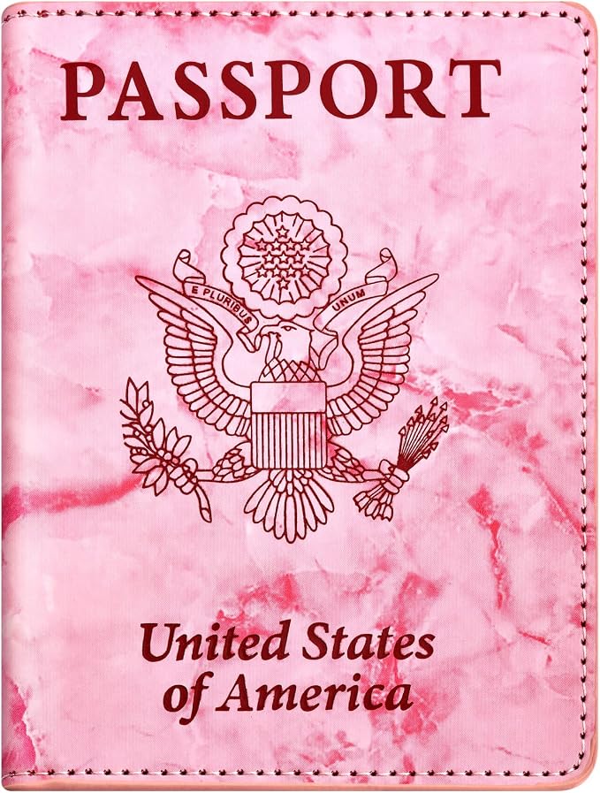 Eoehro Passport and Vaccine Card Holder, Faux Leather, E-Marble Rose Red, Unisex, 5.6"x 4"
