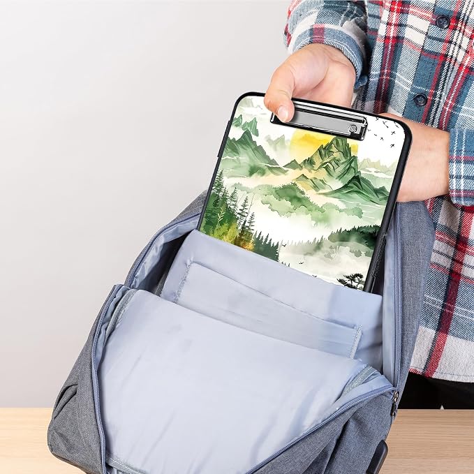 Clipboard with Storage,Storage Clipboard with Pen Holder,Heavy Duty Plastic Storage Clipboard with Low Profile Clip,Teacher Must Haves,Clipboard Folder,Office Supplies,Forest and Lake -1360