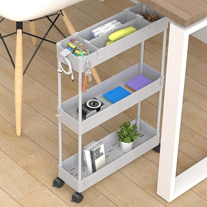 2-piece Set Slim Storage Cart 3 Tier,Bathroom Organizer Rolling Utility,Mobile Shelving Unit Slide Out for Office, Kitchen, Laundry Room & Narrow Places