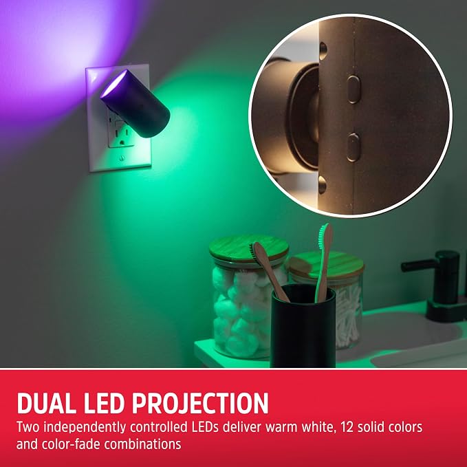 Energizer Night Light Plug in, Rotating, Dimmable, Color Changing, Modern Sconce LED Nightlight Plug into Wall, Dusk to Dawn Sensor, Adults, Kids, Bedroom, Bathroom, Hallway, Kitchen, 85615