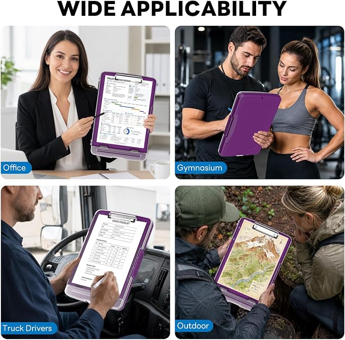 Clipboard with Storage and Pen Holder, Deep Purple 8.5 x 11'' Folder Side Open, Heavy Duty with Dual Compartment, Clear Dry Erase for Coach, Size 14.5 x 9.8 x 1.5'', Office & School Supply
