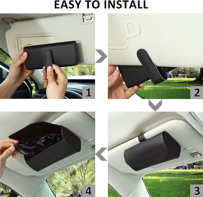 Accmor Glasses Holder for Car Sun Visor, 2 Pack Vehicle Sunglasses Holders Case with Hidden Magnetic Closure, Universal Fit Leather Auto Eyeglasses Organizer Box Eyeglass Hanger Clip Car Accessories