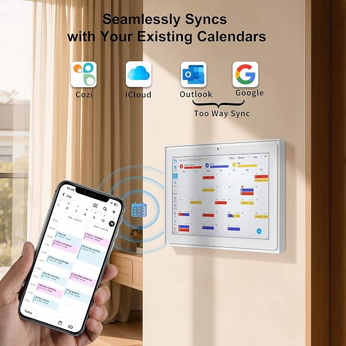 12.3-inch Digital Calendar Touchscreen for Family Kitchen Hub with Video | Calling No Subscription Fees, Real-Time Calendar Sync, Chore Charts, Meal Planner, Privacy Shutter, Wall and Desk Mountable