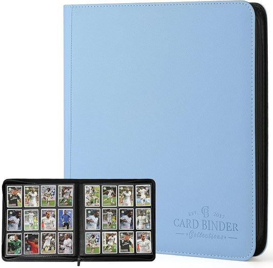 12-Pocket Business Card Binder holds 720 Cards, Premium Diamond Texture PU Leather Name Card Holder Organizer with Zipper, Black Sleeves Side Loading Card Book for Collectors