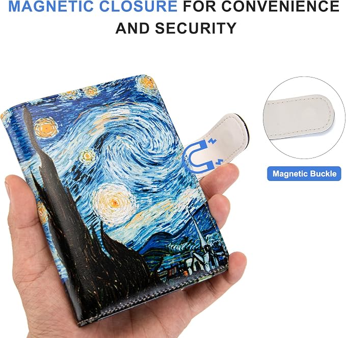 Passport Holder for Travel Essentials, RFID Blocking Passport Wallet Cover with Magnetic Closure, Passport Book Holders for Women and Men (Van Gogh The Starry Night)