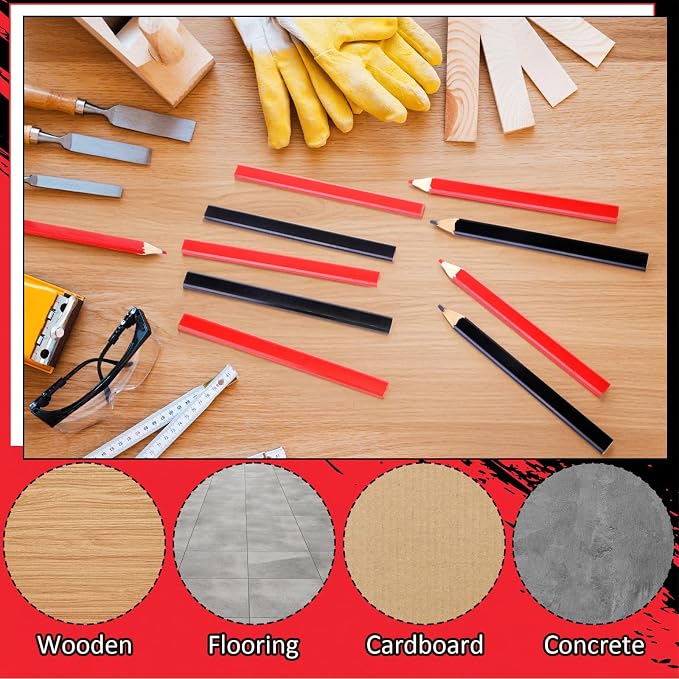 Tenceur 120 Pcs Carpenter Pencils Bulk 7 Inch Construction Pencils Heavy Duty Flat Wood Octagonal Hard Carpenter for Woodworking Marking and Concrete Marking Contractor (Black and Red)