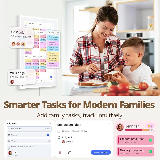 Dragon Touch 15.6 inch Digital Calendar Chore Chart – Interactive Touchscreen, Smart Family Planner, Digital Picture Frame Best Gifts for Christmas, Wedding, Mom