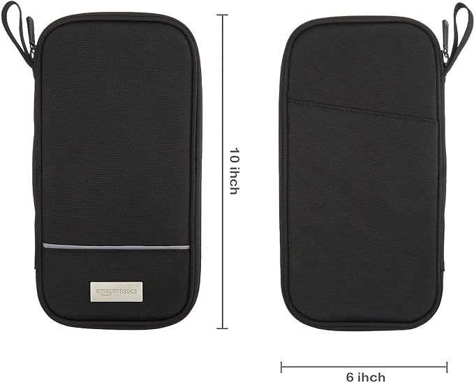 Amazon Basics RFID-blocking Passport Wallet, Passport Holder for Travel, Polyester/Nylon Material with Durable Zipper Closure, Zippered Pockets, Slots for Cards, 10"x5", Black, Solid