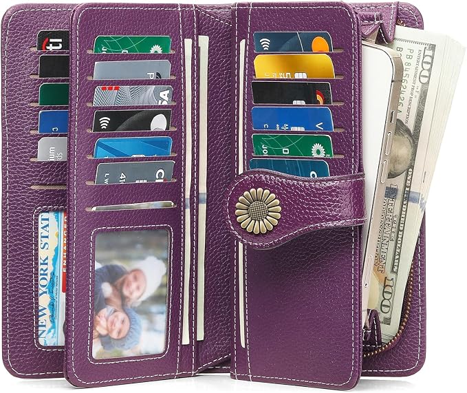 SENDEFN Wallets for Women Leather Credit Card Holder with RFID Blocking Large Capacity Wristlet | with RFID Blocking