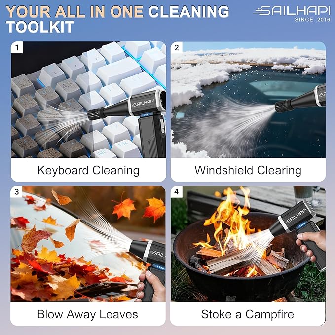 Powerful Air Duster 300000RPM, Handheld Office Duster Blower Replaced Can of Air, Rechargeable Durable Small Blower for PC Gamers, Barber, Laptop & Snow Removal, Birthday Gifts for Dad