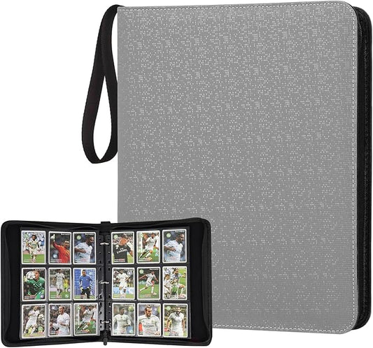 GERMUN 3 Ring 9 Pocket Zipper Card Binder, 720 Double Sided Standard PU Trading Card Album Folder for TCG & Sports Cards, Not Fit Top Loaders(Grey2)
