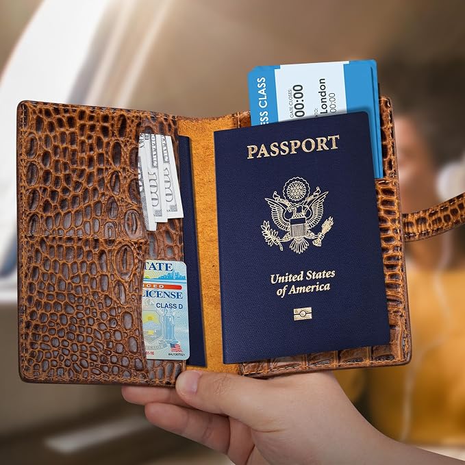 Genuine Leather Passport Holder Travel Bifold Wallet | For Men And Women Slim RFID Blocking Brown