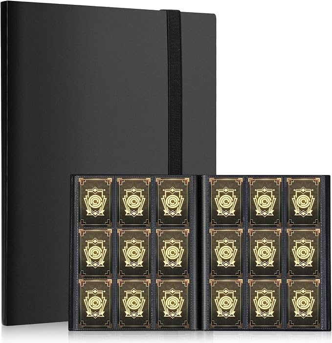 Card Binder, EDUDIIU 9 Pockets Premium Trading Card Binders, Cards Collection Binder Album, Side Loading Yugioh Holder Book for Sport, Football, Baseball Collector - Black
