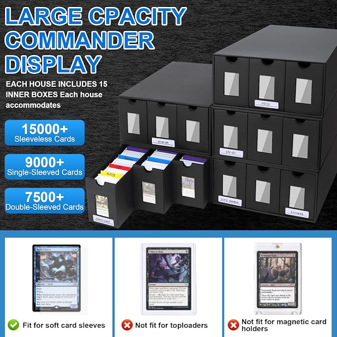 Trading Card Storage Box, 15000+ Cards Deck Box for MTG Commander, Trading Cards Organizer with 48 Card Dividers, Labels & Tapes, Visible Card Deck Boxes for MTG TCG PTCG Sport Cards