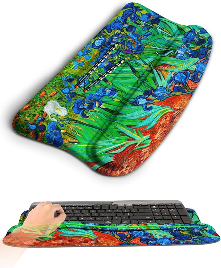 Ergonomic Wave Wrist Rest with Keyboard Stand, Cushioned Palm Rest, Comfortable Integrated Memory Foam for Natural Typing and Relieve Wrist Pain, Van Gogh Iris Flower