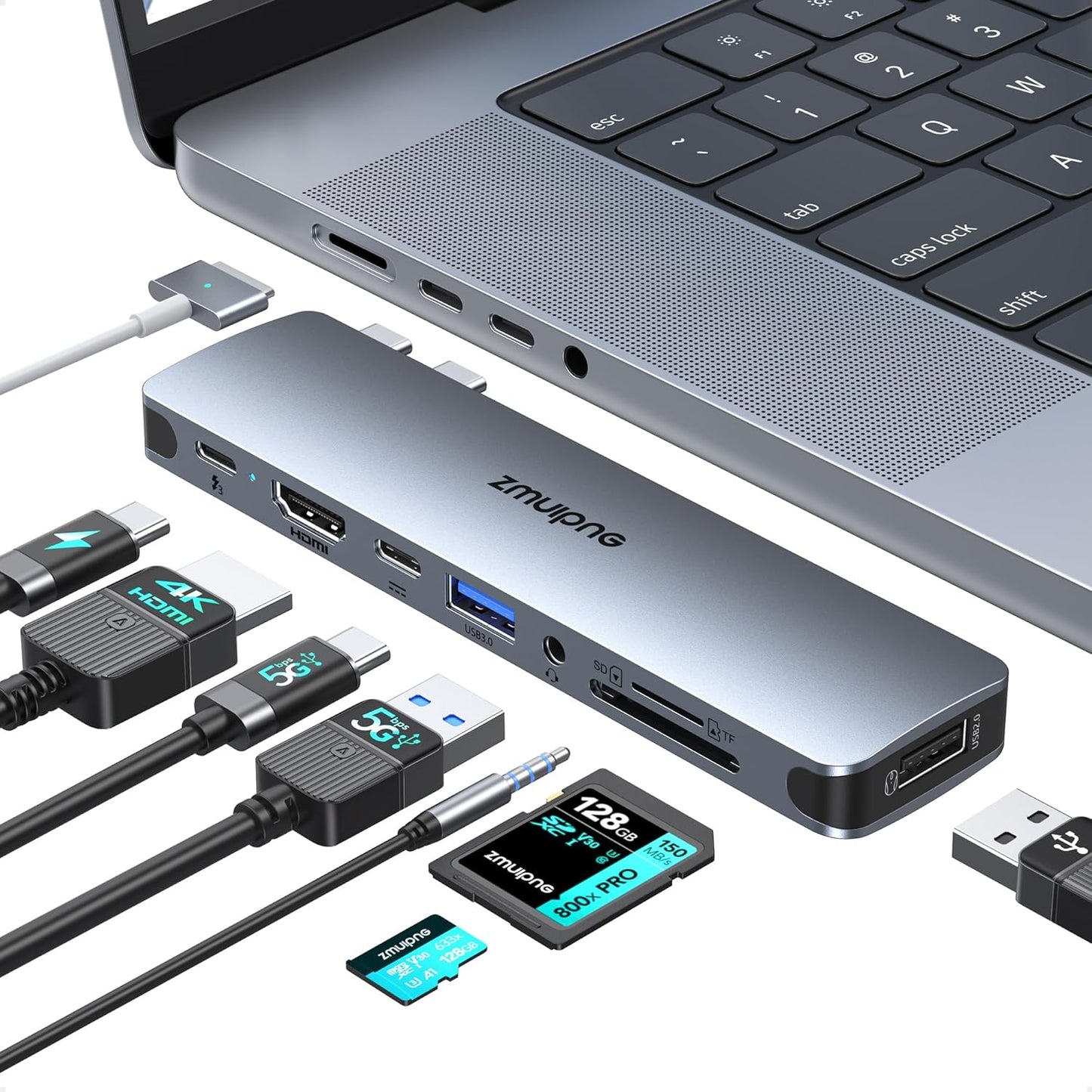 USB C Hub Adapter for MacBook Pro Air 2022 2021 2020 2019 Docking Station for MacBook M1 M2 USB C to HDMI Mac Accessories Multiport Dongle with 4K HDMI USB 3.0 SD TF Thunderbolt 3 USB-C Port Type C