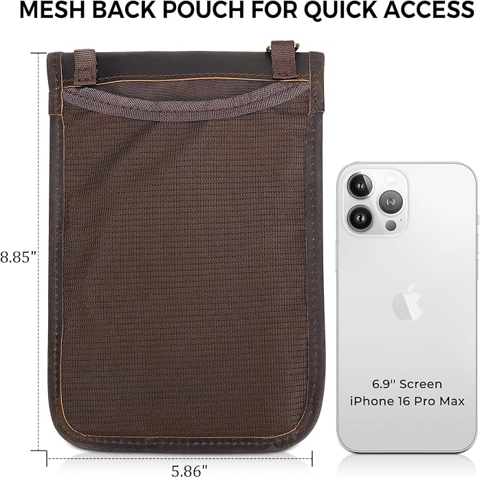 Polare Full Grain Leather Neck Wallet RFID Blocking Conceal Passport Holder Travel Pouch with AirTag Slot for Men