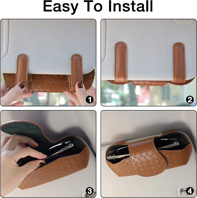 KINIVA Sunglasses Holder for Car Visor Leather Glasses Case with Clips for Car Visor Automotive Interior Visor Accessories Apply to All Car Models (09 Brown)