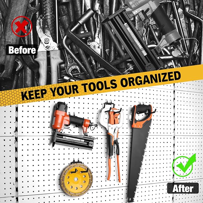 ELEAD 8-Piece Flat Pegboard Hooks, Peg Board Organizer Accessories for Hanging, Fit 1/4" Pegboard, Peg Board Tool Hangers for Garage Kitchen Workbench