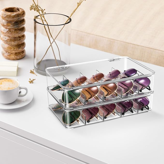 Sorbus Sunglasses Organizer - Plastic Stackable Eyeglass Case Storage Organizer for Multiple Glasses - Reading Glasses