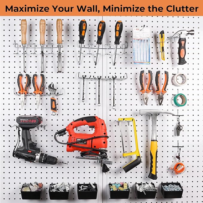 INCLY 278PCS Pegboard Accessories Organizer Kit with Peg Borad Hooks & Bins | Peg Board Hooks Assortment, For Organizing Various Tools, Fit 1/8 or 1/4 inch Pegboard, For Garage Hanging & Storage Tools