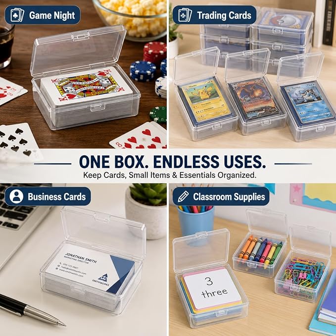 APACALI 30 Pack Card Storage Box, Clear Plastic Playing Card Case, 1.2mm Thick Snap-Tight Deck Boxes for Sleeved Trading Cards, Business Cards, Game Cards, 3.8 x 2.7 x 0.94 in