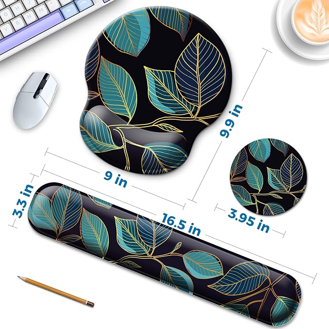 Mouse Pad and Keyboard Wrist Rest Support,Ergonomic Mouse Pad Set | Mousepad With Coaster and Non-Slip PU Base,Pain Relief for Desk Desktop Gaming, Computer,Office -Beach