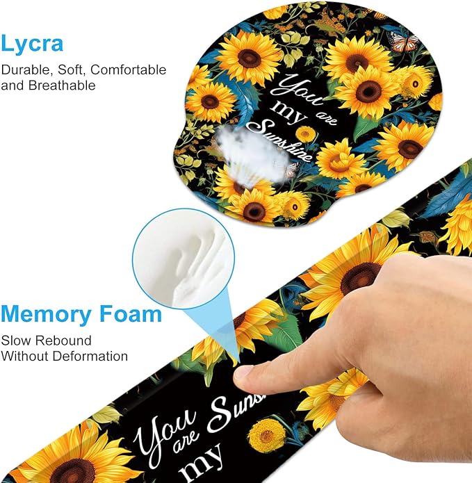 Keyboard Wrist Rest and Mouse Wrist Rest Pad with Cup Coaster,Made of Memory Foam,Ergonomic Support,Easy-Typing and Pain Relief,for Gaming Office Home Computer,You are My Sunshine Sunflower