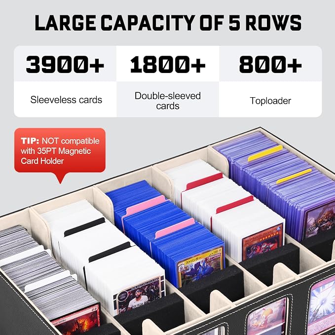 ZLCA Trading Card Storage Box 5-Row with Handle, MTG Storage Box Holds 3900+ Cards with Commander Display, Top Loaders Organizer Case for TCG PTCG Sport Card(Black&Gold)