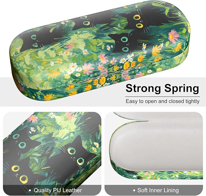 Hard Shell Leather Sunglasses Case,Classic Fashionable Cute Large Glasses Case for Women Men,Sunglass Eyeglasses