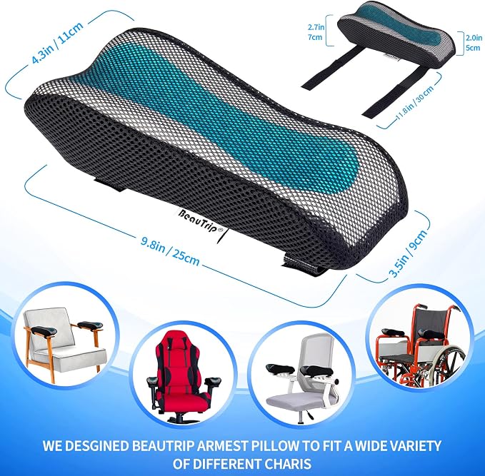 BEAUTRIP Ergonomic Armrest Pads- Office Chair Arm Rest Cover Pillow - Elbow Support Cushion for Computer, Gaming and Desk Chairs (Set of 2, Mesh Cover)