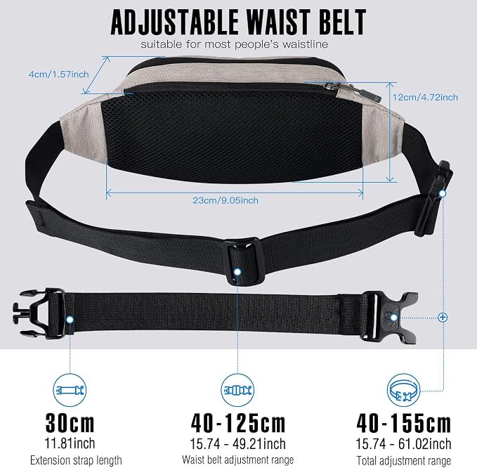 WATERFLY Small Fanny Pack Crossbody Lightweight Waist Bag for Woman Man | Adjustable extender strap, Slim compact, Water-resistant durable material, Breathable back pad, Multi-scene for travel, daily