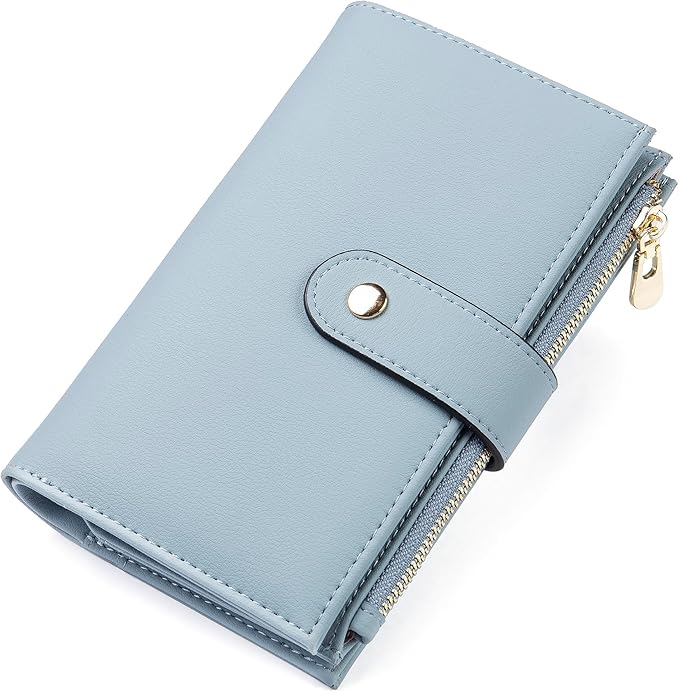 Womens Wallet RFID Blocking Vegan Leather Trifold Clutch Credit Card Holder Ladies Travel Wallet Purse with Passport/Pen Holder